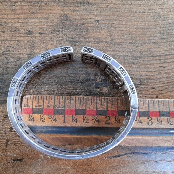 Silver 925 JPI Bracelet Hinged Clamper Bangle Purple Black Textured - Picture 13 of 14